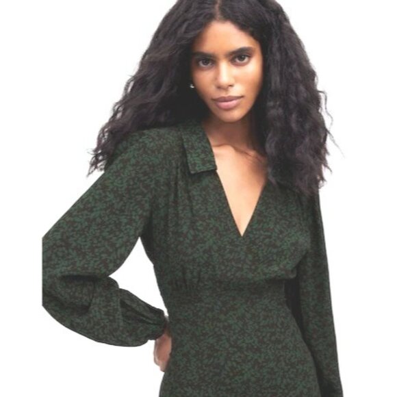 Madewell Long-Sleeve Mini Shirtdress In Floral Green Print Size 8 Womens Dress - Picture 16 of 16